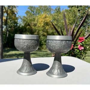 Vintage Pewter Rein Zinn Germany Drinking Goblets Chalice Cup Horse Deer Donkey